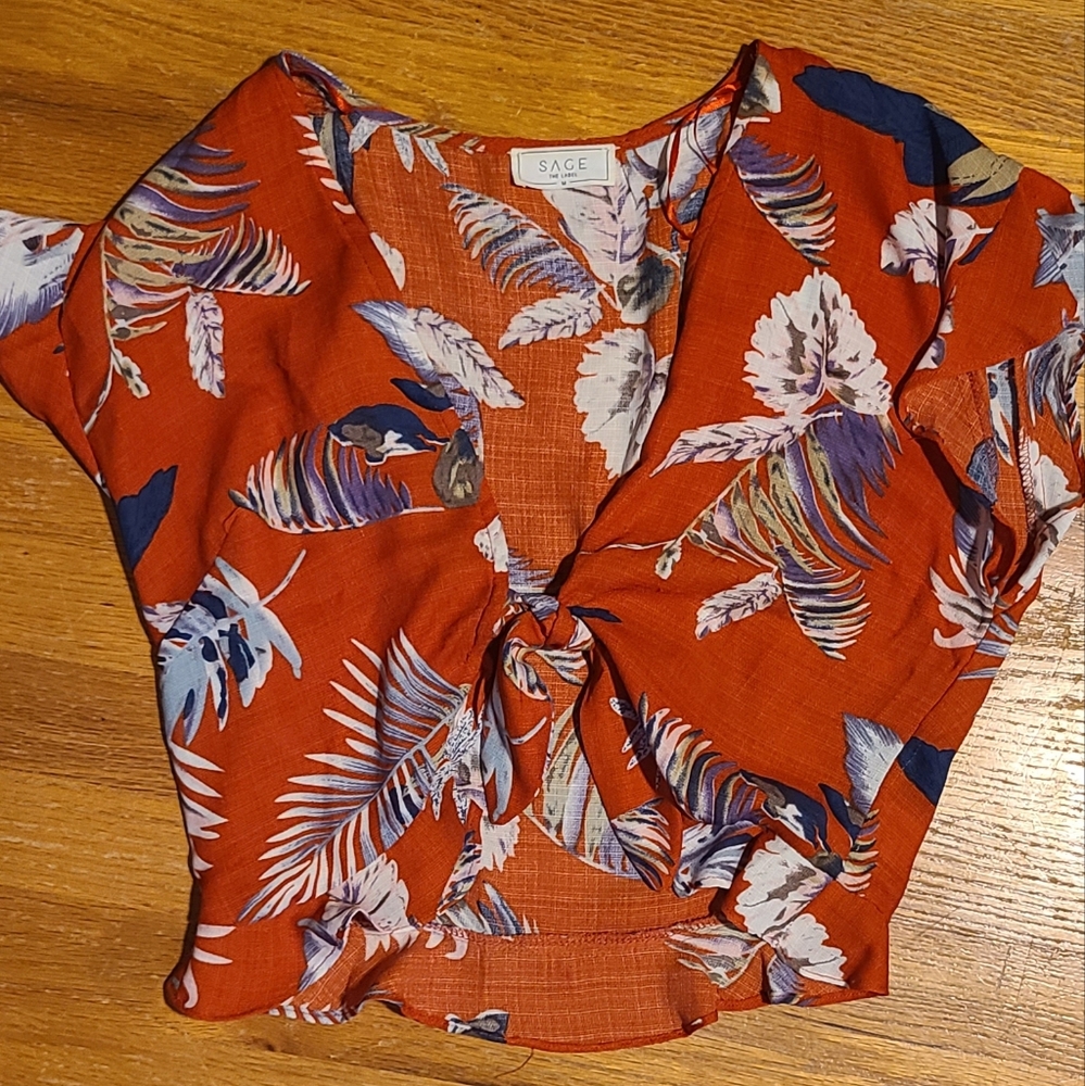 Sage Orange Tie Front Relaxed Blouse